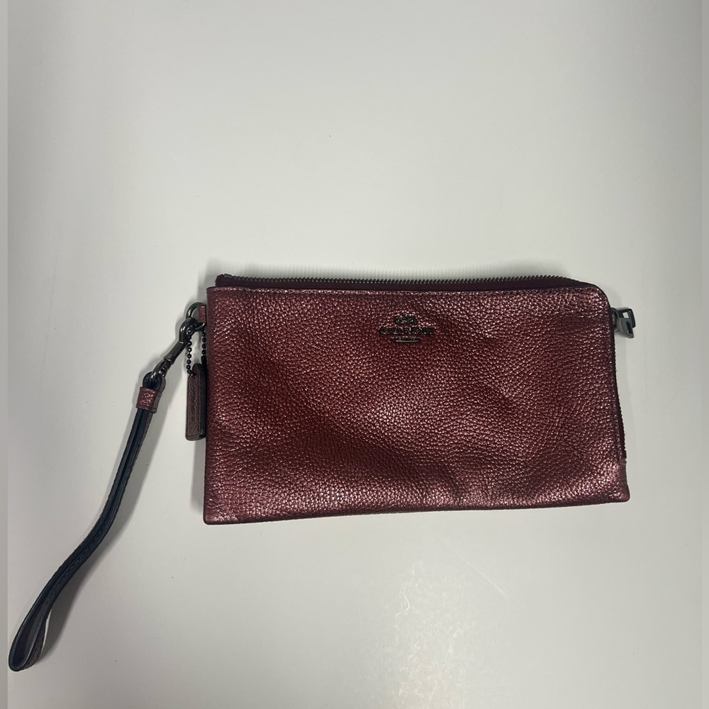 Coach Metallic Burgundy Leather Pouch